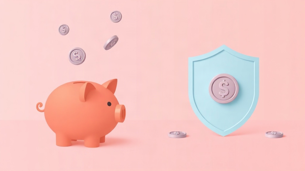ETF와 펀드 차이 쉽게 - ETF와 펀드 수수료 절감 효과를 상징하는 저금통과 방패 아이콘